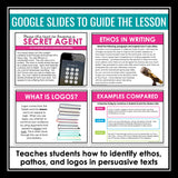 Ethos Pathos Logos Slides & Rhetorical Appeals Digital Reading Escape Activity