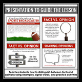 Fact and Opinion Text Structure Slides & Escape Room Nonfiction Reading Activity