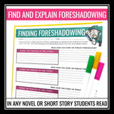 Foreshadowing Assignment For Any Novel or Short Story - Graphic Organizer
