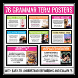 Grammar Posters Classroom Bulletin Board Decor – 76 ELA Grammar Terms Posters