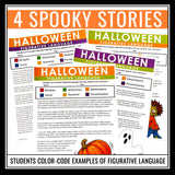 Halloween Figurative Language Stories Assignments - Literary Devices Activity
