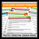 Halloween Grammar Worksheets - Editing Punctuation, Spelling, & Grammar Activity