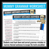 Halloween Grammar Worksheet Assignment - Grammar Editing Activity - Mummies