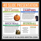 Halloween Reading Comprehension Bundle: 5 Nonfiction Articles & Assignments