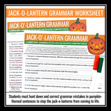 Halloween Grammar Worksheet Assignment - Grammar Editing Activity - Pumpkins