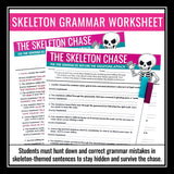 Halloween Grammar Worksheet Assignment - Grammar Editing Activity - Skeletons
