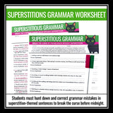 Halloween Grammar Worksheet Assignment - Grammar Activity - Superstitions