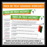Halloween Grammar Worksheet Assignment - Grammar Activity - Trick or Treat