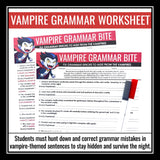 Halloween Grammar Worksheet Assignment - Grammar Editing Activity - Vampires