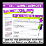 Halloween Grammar Worksheet Assignment - Grammar Editing Activity - Witches