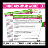 Halloween Grammar Worksheet Assignment - Grammar Editing Activity - Zombies