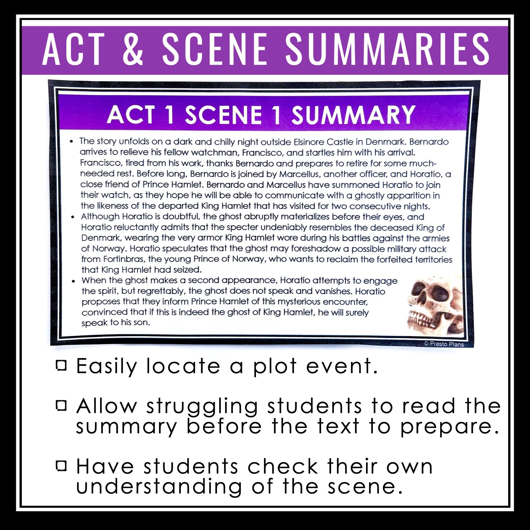 Hamlet Summary Act and Scene Cards - Plot Summaries for Shakespeare's ...