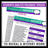 Hamlet Activity - Polonius' Advice Speech Analysis Mystery Word Challenge