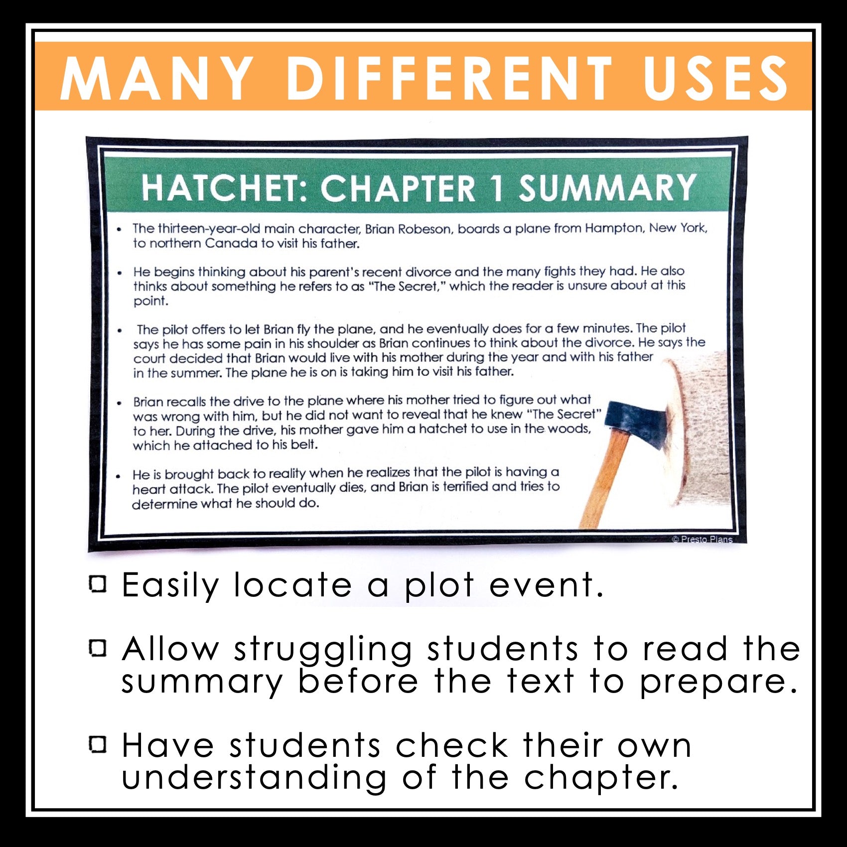 Hatchet Chapter Summaries Plot Summary Cards for Gary Paulsen's Nove