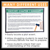 Hatchet Chapter Summaries - Plot Summary Cards for Gary Paulsen's Novel