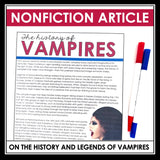 Halloween Reading Comprehension Vampires Nonfiction Article & Assignment