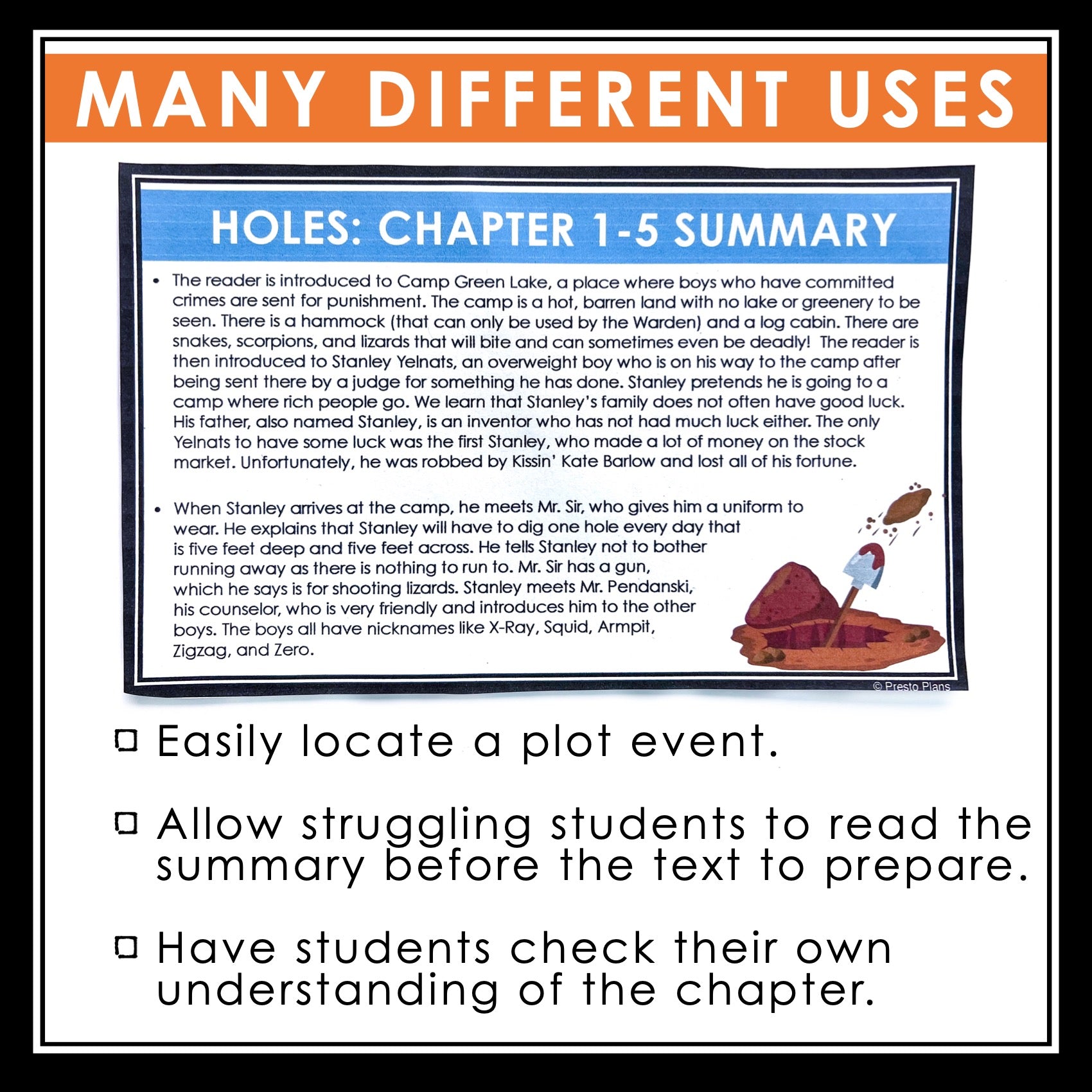 Holes Chapter Summaries - Plot Summary Cards for Louis Sachar's