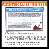 Holes Chapter Summaries - Plot Summary Cards for Louis Sachar's Novel