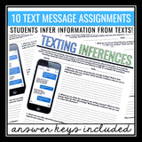 Inference Activities - Making Inferences in Text Messages Reading Assignments