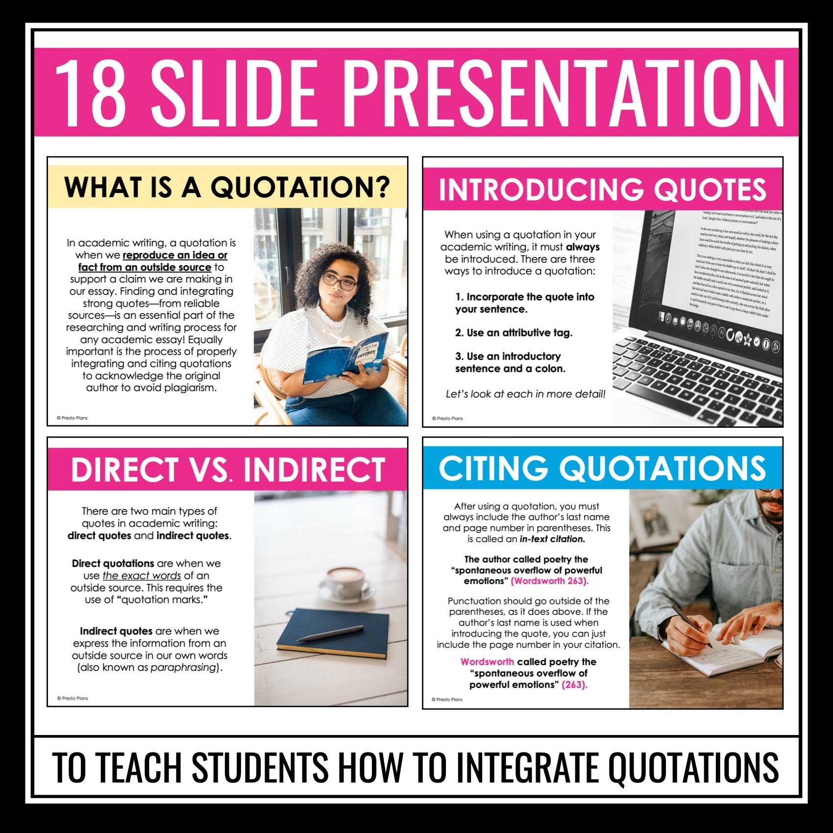 Quotations in Essay Writing - Integrating and Embedding Quotes in MLA –  Presto Plans, image size:1700x1700