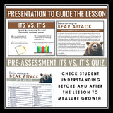 It's vs. Its Homophones Escape Room Style Grammar Game, Slides, & Quiz