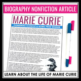 Marie Curie Biography - Slides, Nonfiction Science Article & Reading Assignment