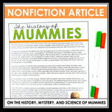 Halloween Reading Comprehension Mummies Nonfiction Article & Assignment