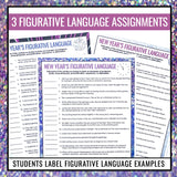 New Year's Figurative Language Assignments - Literary Devices Holiday Activity