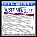 Night by Elie Wiesel - Josef Mengele Historical Context Article and Assignment