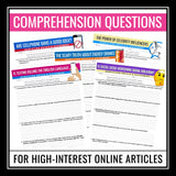 Nonfiction Reading Comprehension - Articles and Reading Response Assignments