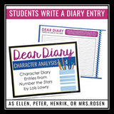 Number the Stars Assignment - Character Diary Writing in Lois Lowry's Novel