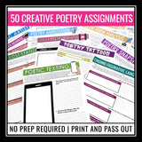 Poetry Assignments for Any Poem – 50 Creative Poetry Analysis Reading Activities