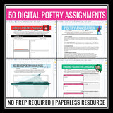 Poetry Assignments for Any Poem – 50 Digital Poetry Analysis Reading Activities