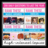 Attendance Questions or Bell Ringers Fun Back to School Ranking Slides Activity