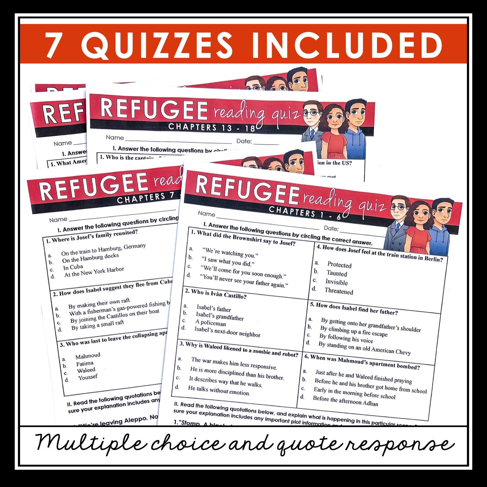 Refugee by Alan Gratz Quizzes - Multiple Choice and Quote Quizzes - An ...
