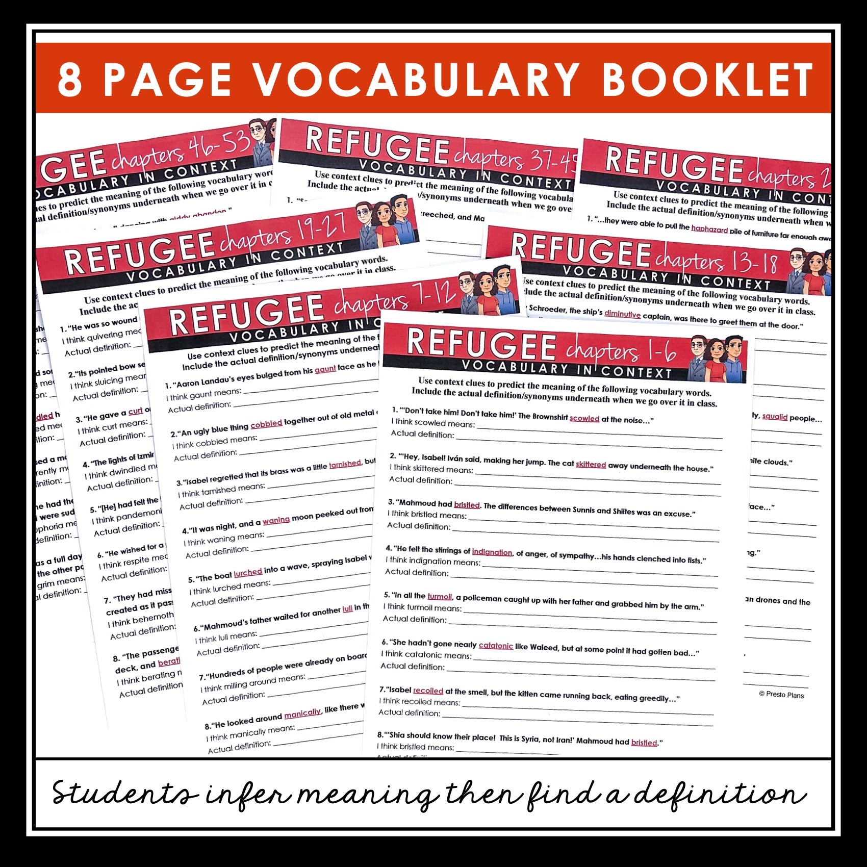 Refugee by Alan Gratz Vocabulary Booklet, Presentation, and Answer