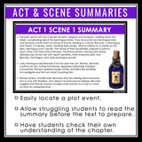 Romeo and Juliet Summary Act and Scene Cards for Shakespeare's Play