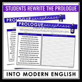 Romeo and Juliet Prologue Assignment - Shakespeare Play Pre-Reading Activity