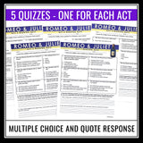 Romeo and Juliet Quizzes - Multiple Choice and Quote Quizzes - Answer Key