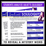 Romeo and Juliet Activity - Juliet's Soliloquy Analysis Mystery Word Challenge