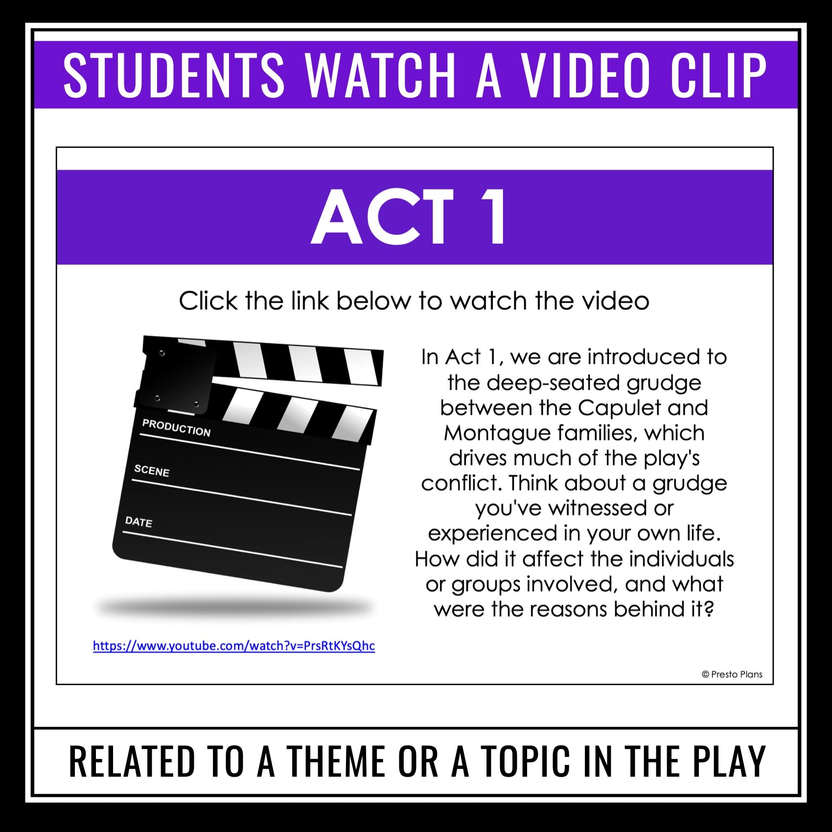 Romeo and Juliet Writing Prompts - Video Clips and Journal Writing