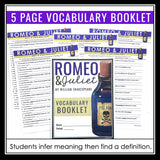 Romeo and Juliet by Shakespeare Vocabulary Booklet, Presentation, and Answer Key