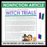Halloween Reading Comprehension - The Salem Witch Trials Article & Assignment