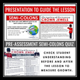 Semicolons Punctuation Grammar Activity Escape Room Challenge, Slides, & Quiz