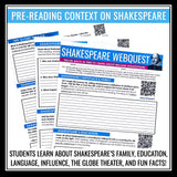 Shakespeare Biography WebQuest Online Activity - Introduction to Shakespeare