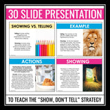 Showing vs. Telling Writing Descriptive Strategy Presentation and Activities