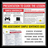Simple Sentence Type Grammar Activity Escape Room Challenge, Slides, and Quiz