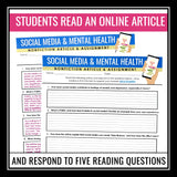 Nonfiction Article & Assignment - Social Media & Mental Health Reading Activity