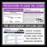 Spelling Practice Grammar Activity Escape Room Challenge, Presentation, and Quiz