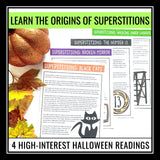 Halloween Reading Comprehension - Superstitions Nonfiction Articles & Questions